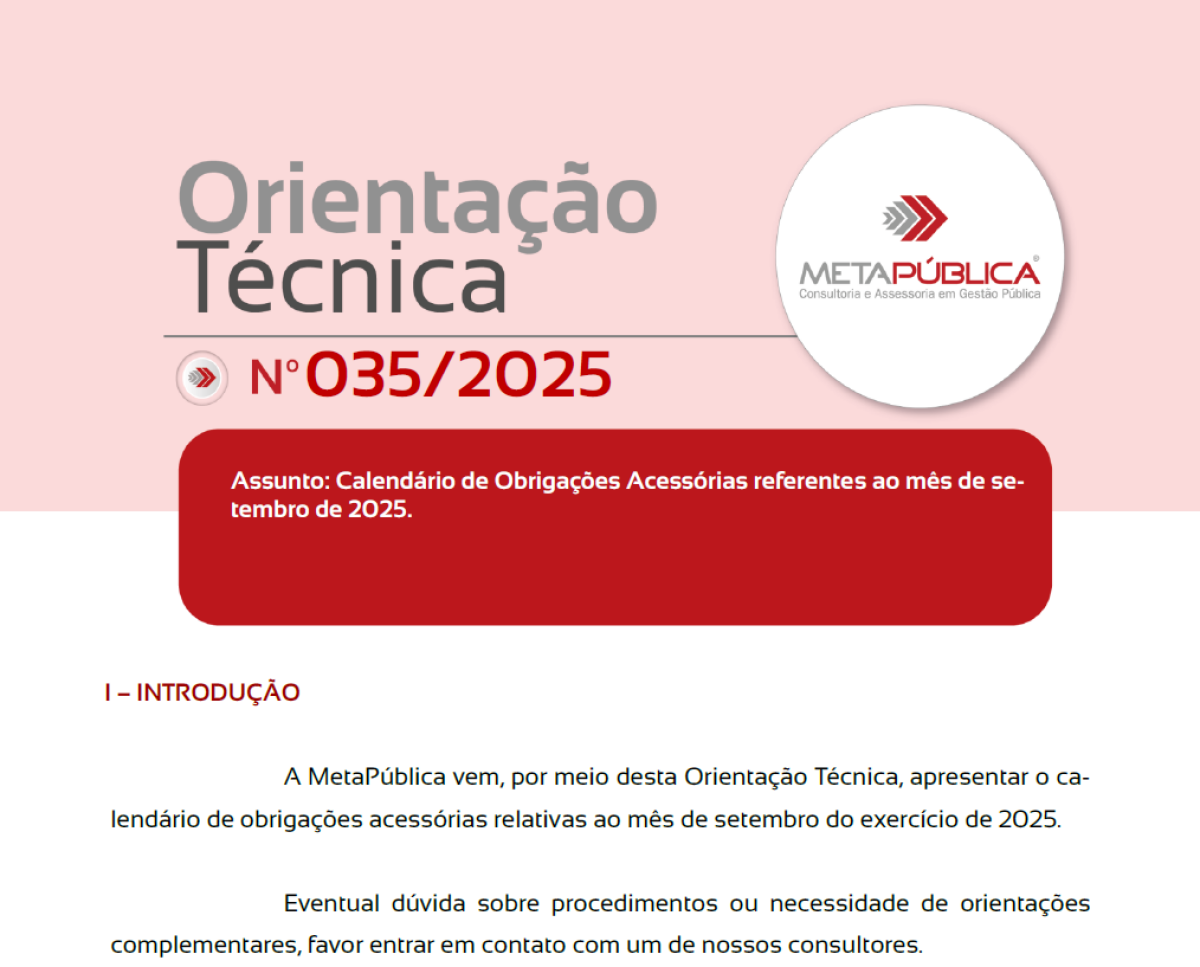 Imagem principal de ORIENTAÇÃO TÉCNICA Nº 35/2025